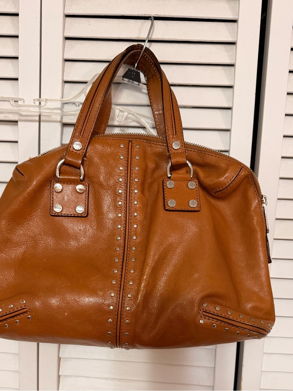 Vintage Michael Kors Studded Cognac Leather Tote Bag
